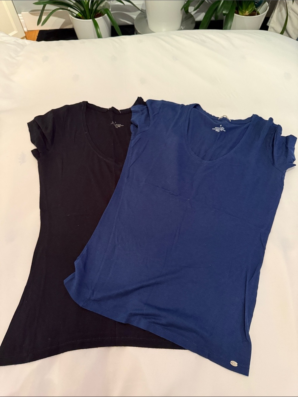 Women’s Short Sleeve Scoop Neck Tee in Black and Navy